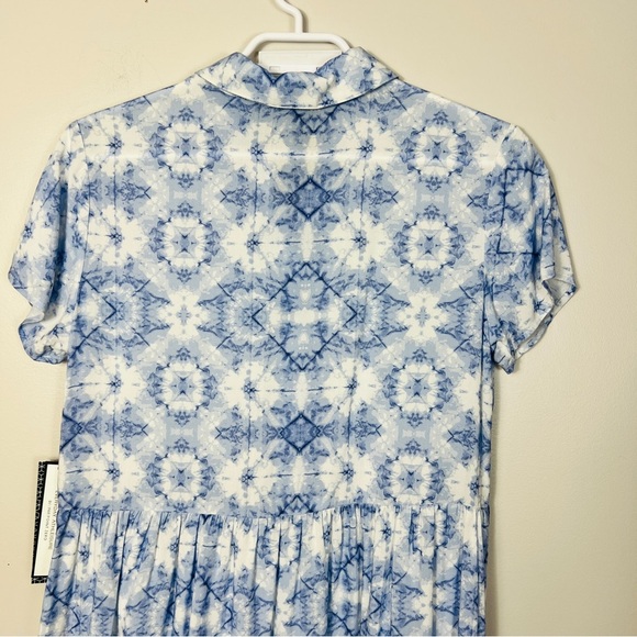 NWT Motion Blue& White Button Front Ruffle Pattern Midi Dress Women Size S - Picture 15 of 15